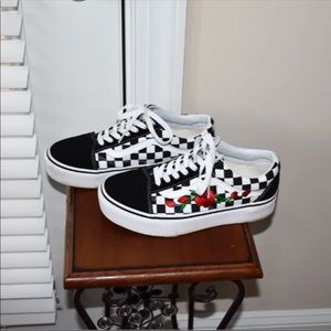 Custom Rose Checkerboard Platform Vans